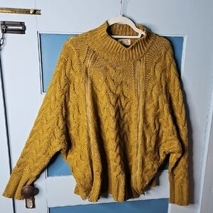 Traveling Chic Boutique Olive Cowl Neck Sweater with Cable Knit Design